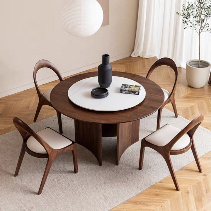 FRANCO Modern Dining Table with Lazy Susan and Chair