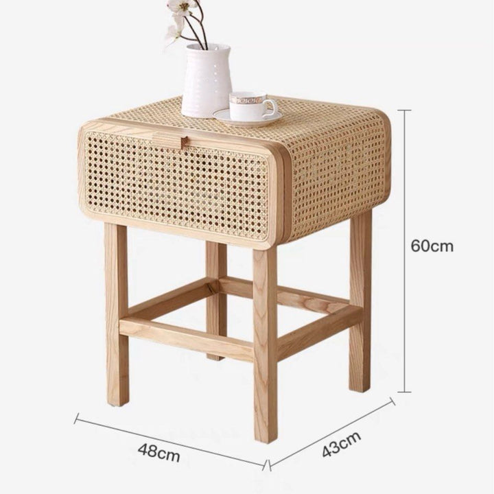 VON Rustic Rattan Bedside Table