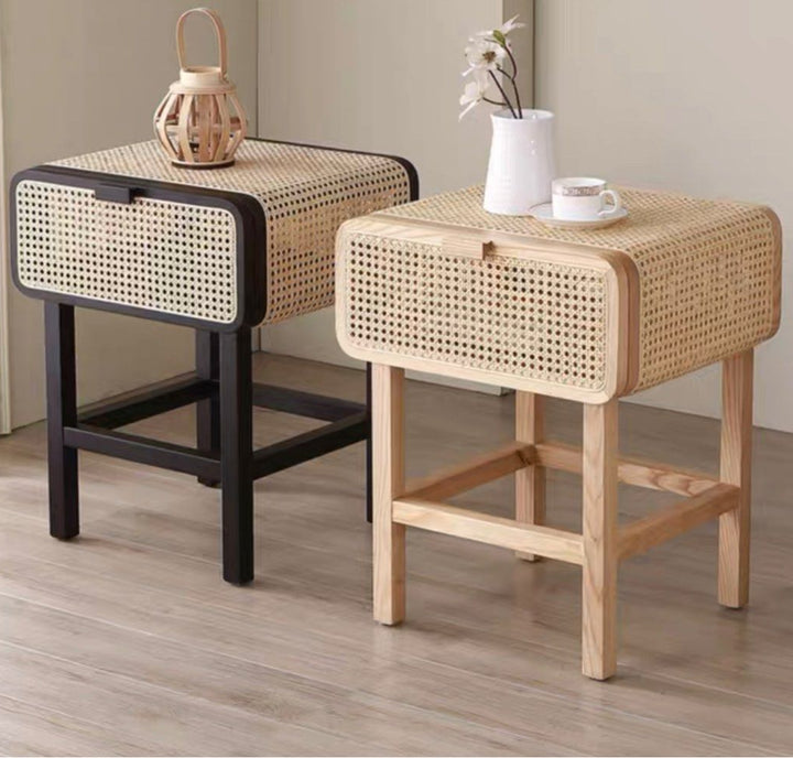 VON Rustic Rattan Bedside Table