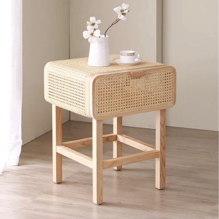 VON Rustic Rattan Bedside Table