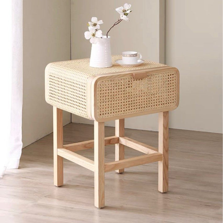 VON Rustic Rattan Bedside Table