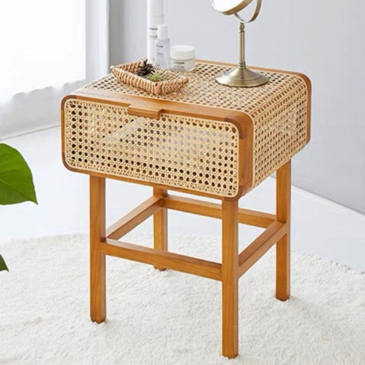 VON Rustic Rattan Bedside Table