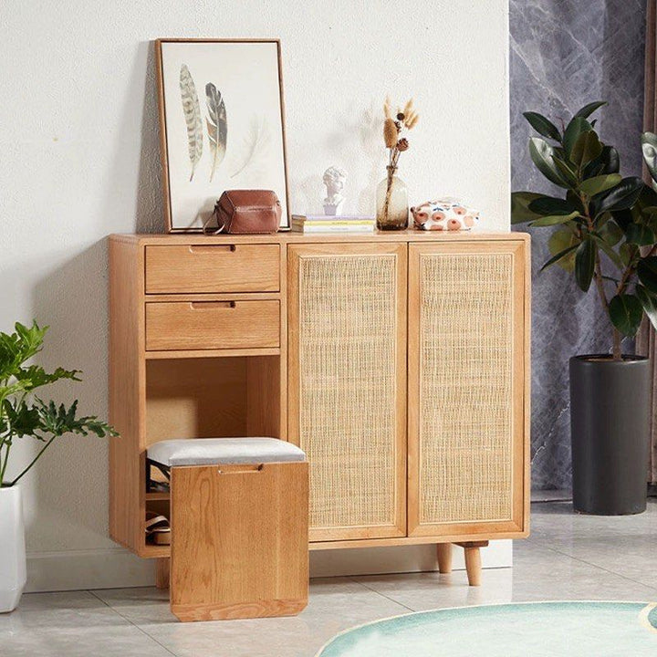 OFELIA Japandi Solid Wood Shoe Cabinet With Bench