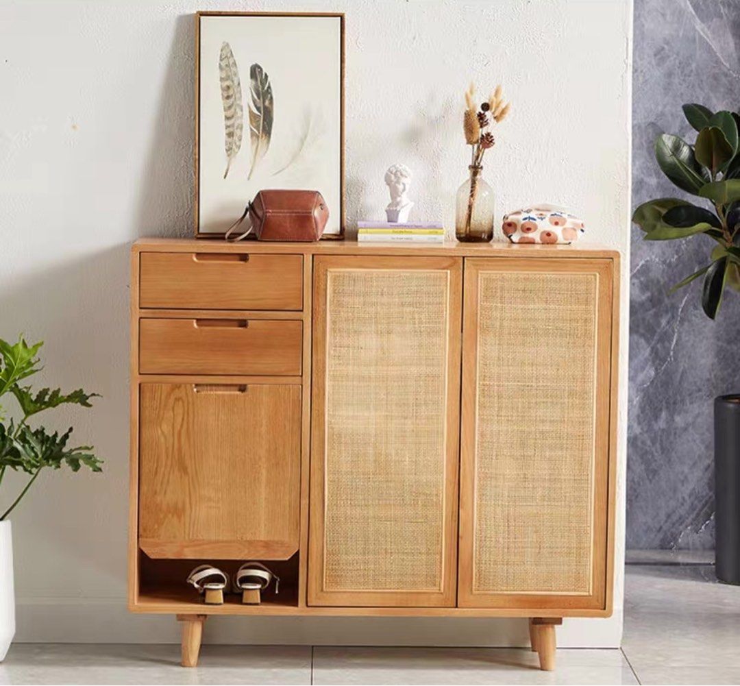 OFELIA Japandi Solid Wood Shoe Cabinet With Bench