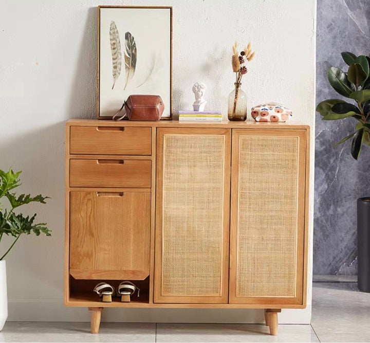 OFELIA Japandi Solid Wood Shoe Cabinet With Bench