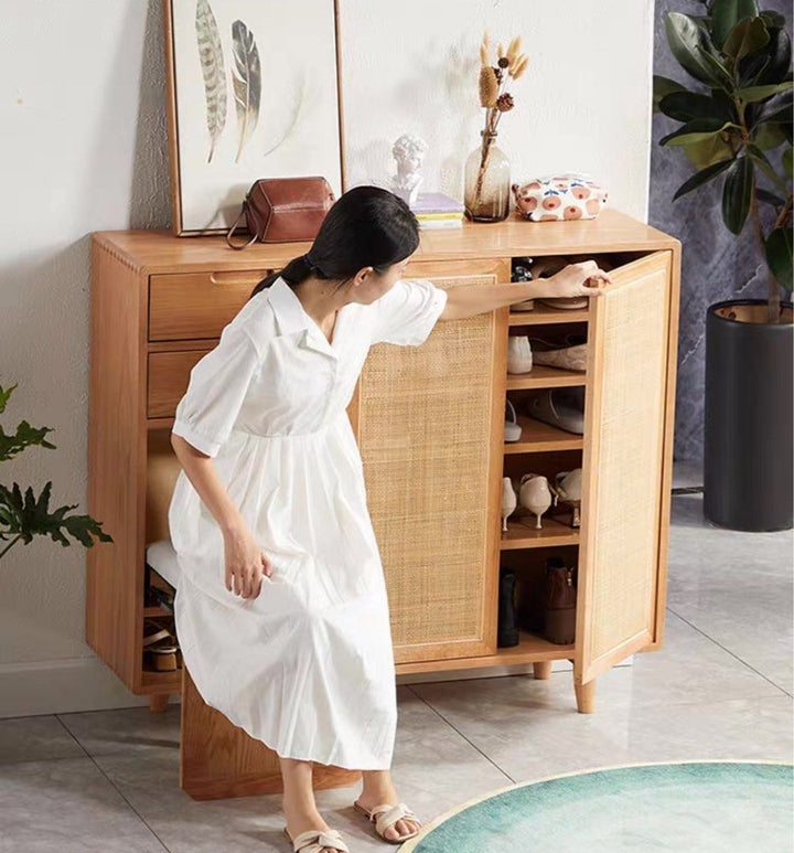 OFELIA Japandi Solid Wood Shoe Cabinet With Bench