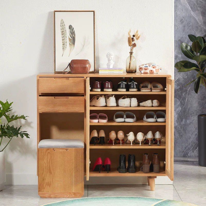 OFELIA Japandi Solid Wood Shoe Cabinet With Bench