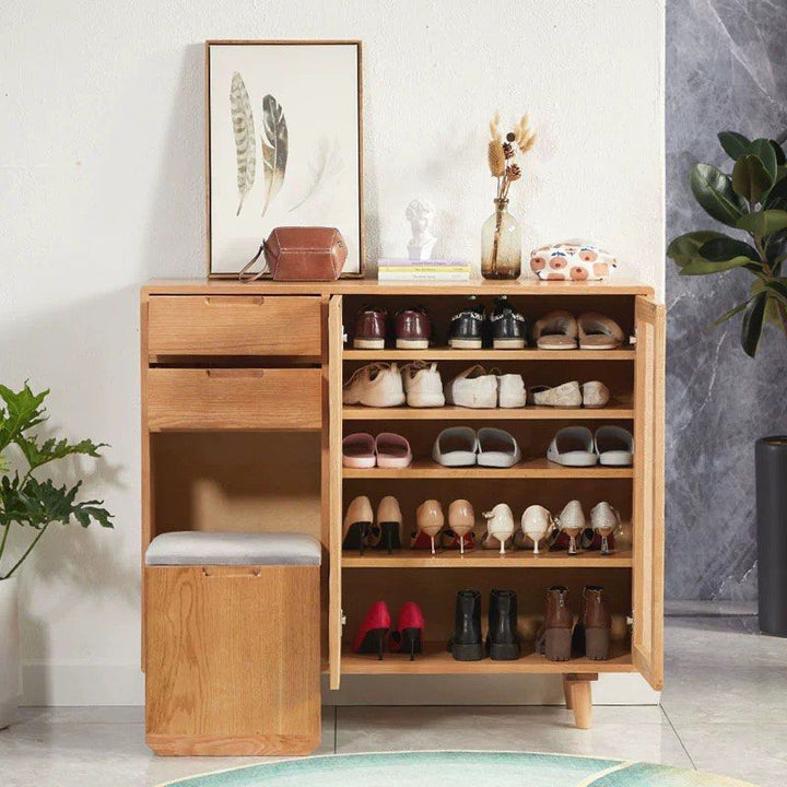 OFELIA Japandi Solid Wood Shoe Cabinet With Bench