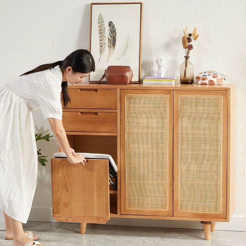 OFELIA Japandi Solid Wood Shoe Cabinet With Bench
