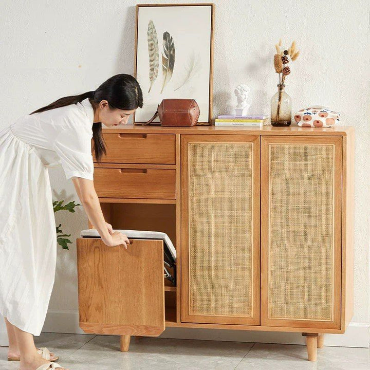 OFELIA Japandi Solid Wood Shoe Cabinet With Bench