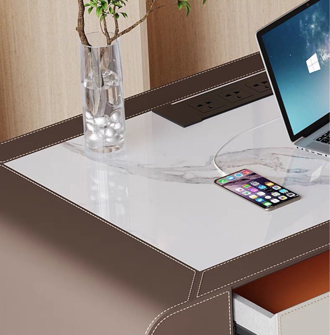 EAMON Modern Saddle Leather Study Desk