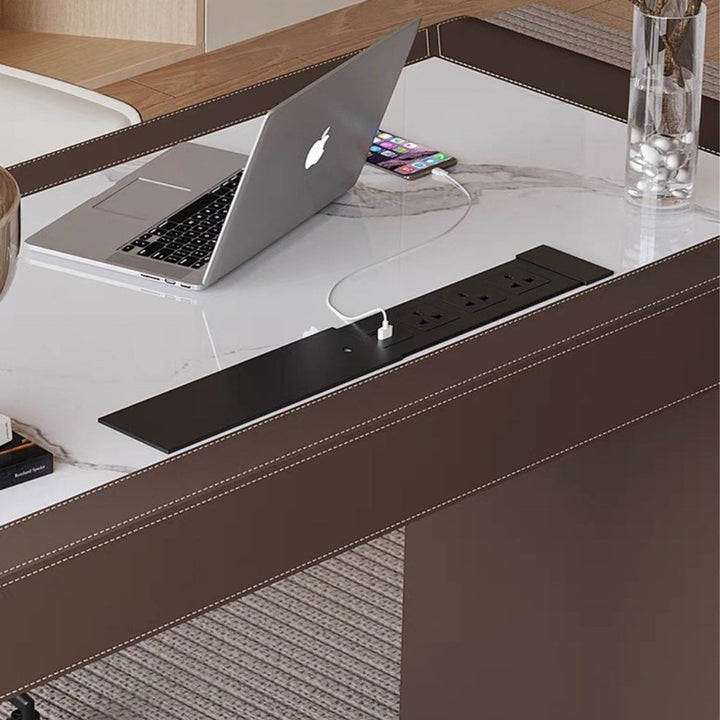 EAMON Modern Saddle Leather Study Desk
