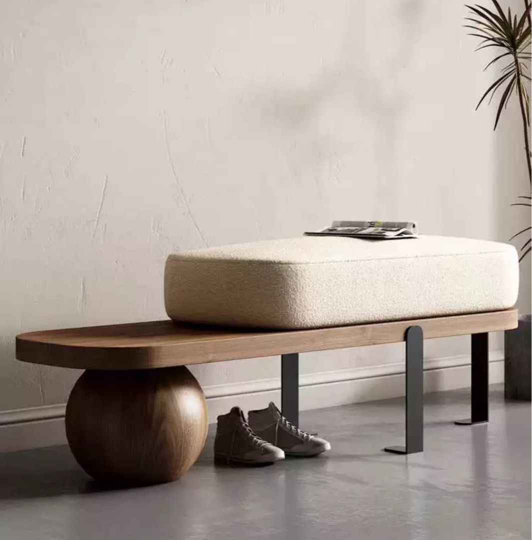 RASHAWN Modern Solid Wood Boucle Bench