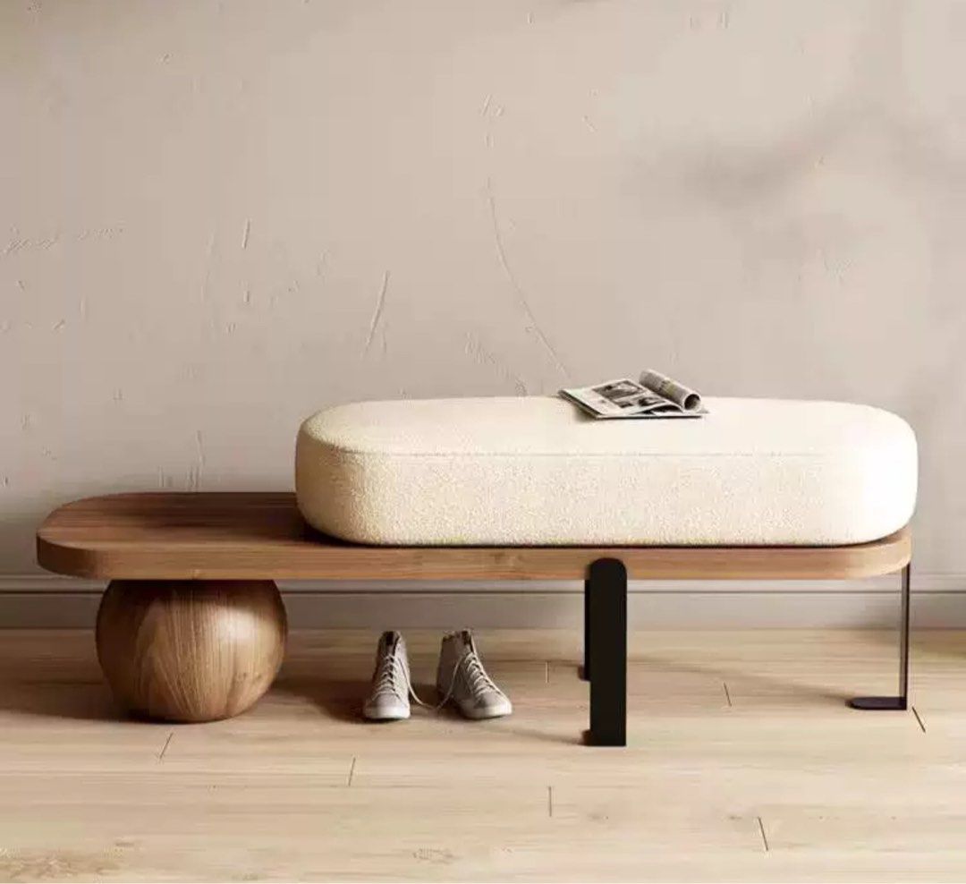 RASHAWN Modern Solid Wood Boucle Bench