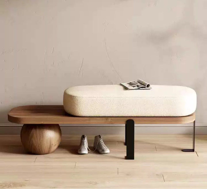 RASHAWN Modern Solid Wood Boucle Bench