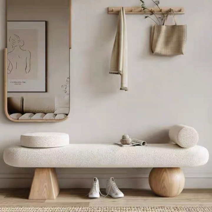 BEATRIX Modern Boucle Wood Bench