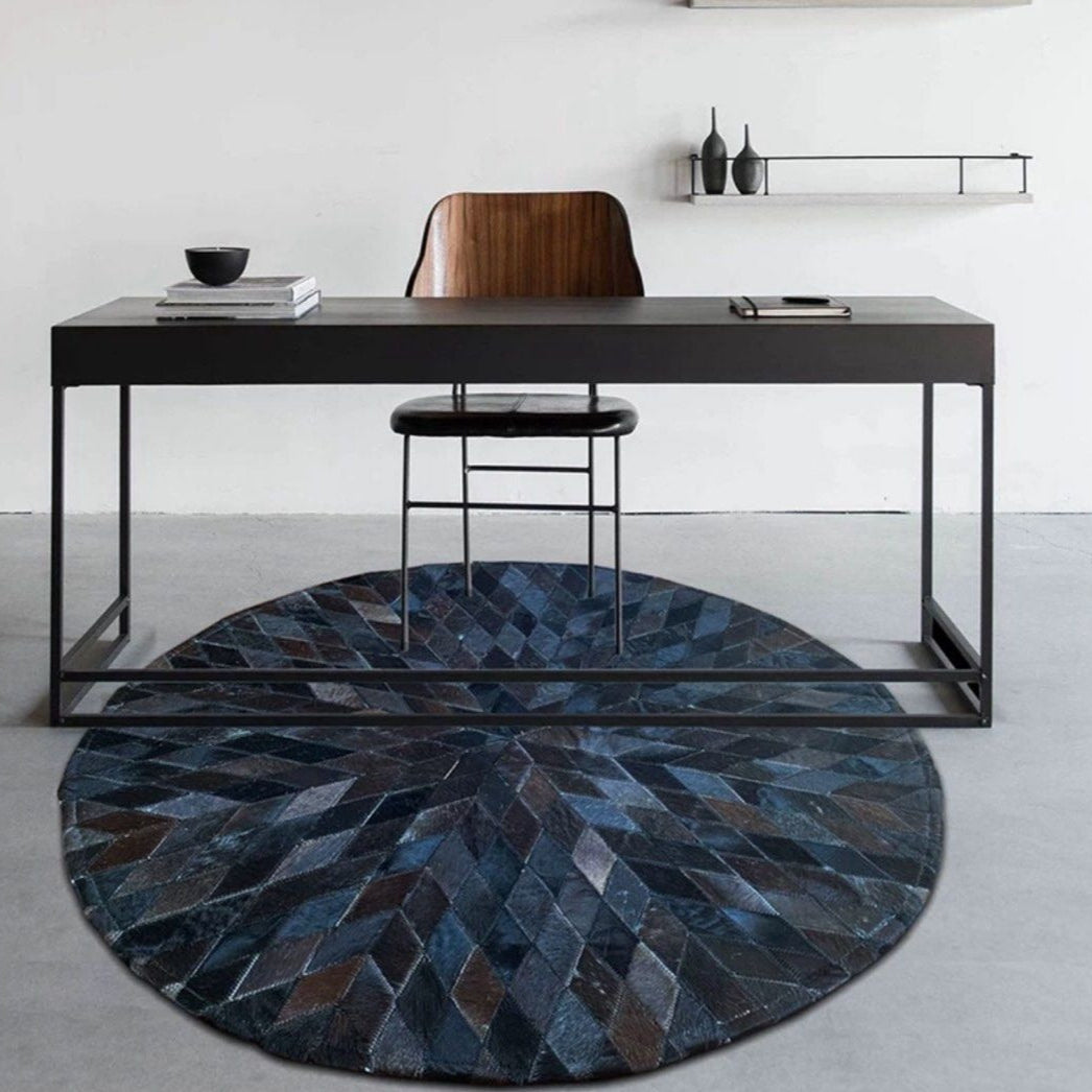 ALECTO Modern Round Cowhide Leather Rug – Radical Homes