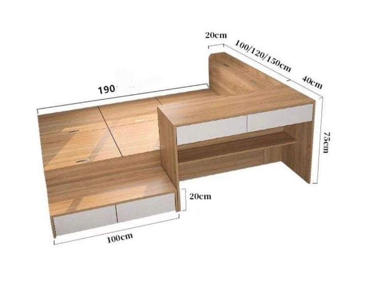 RIVERA Modern Storage Bed & Study Table