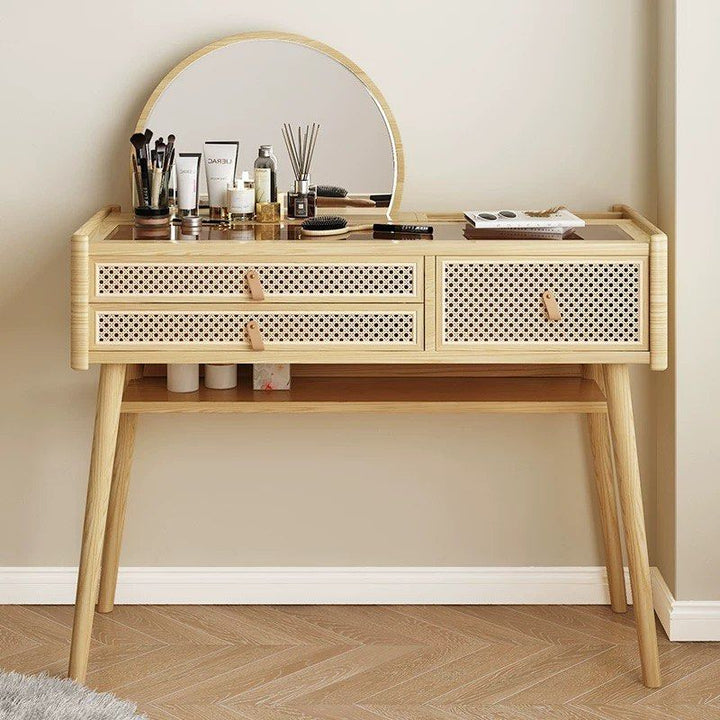 ROPOGGI Rustic Rattan Vanity Table