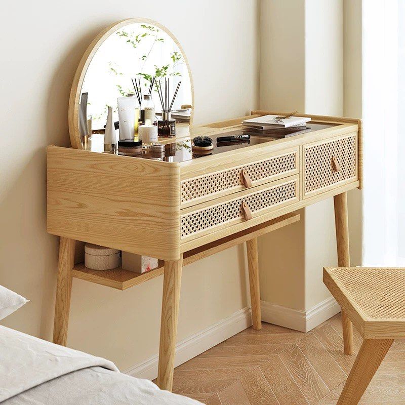ROPOGGI Rustic Rattan Vanity Table