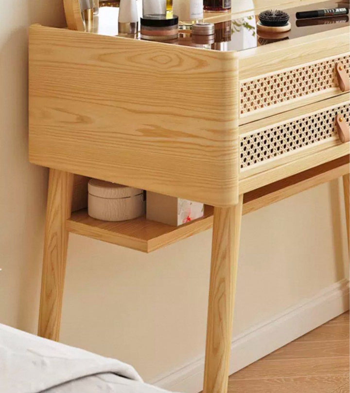 ROPOGGI Rustic Rattan Vanity Table