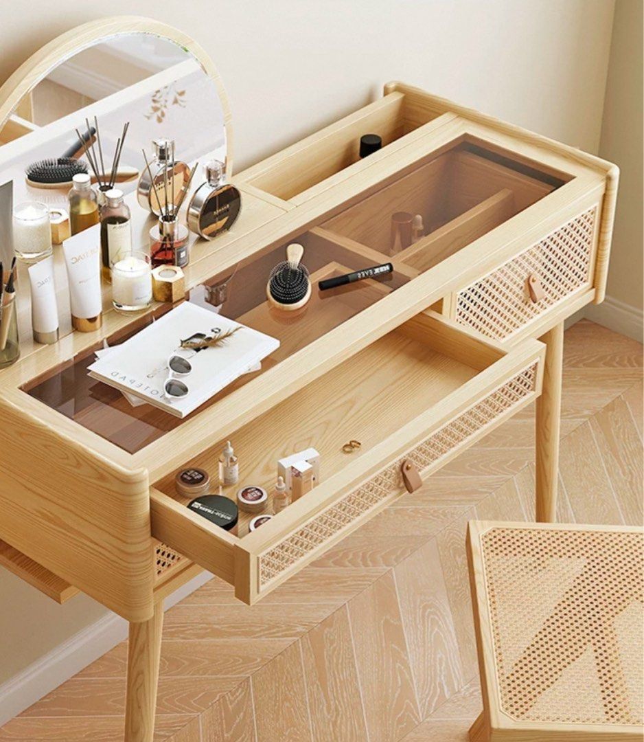 ROPOGGI Rustic Rattan Vanity Table
