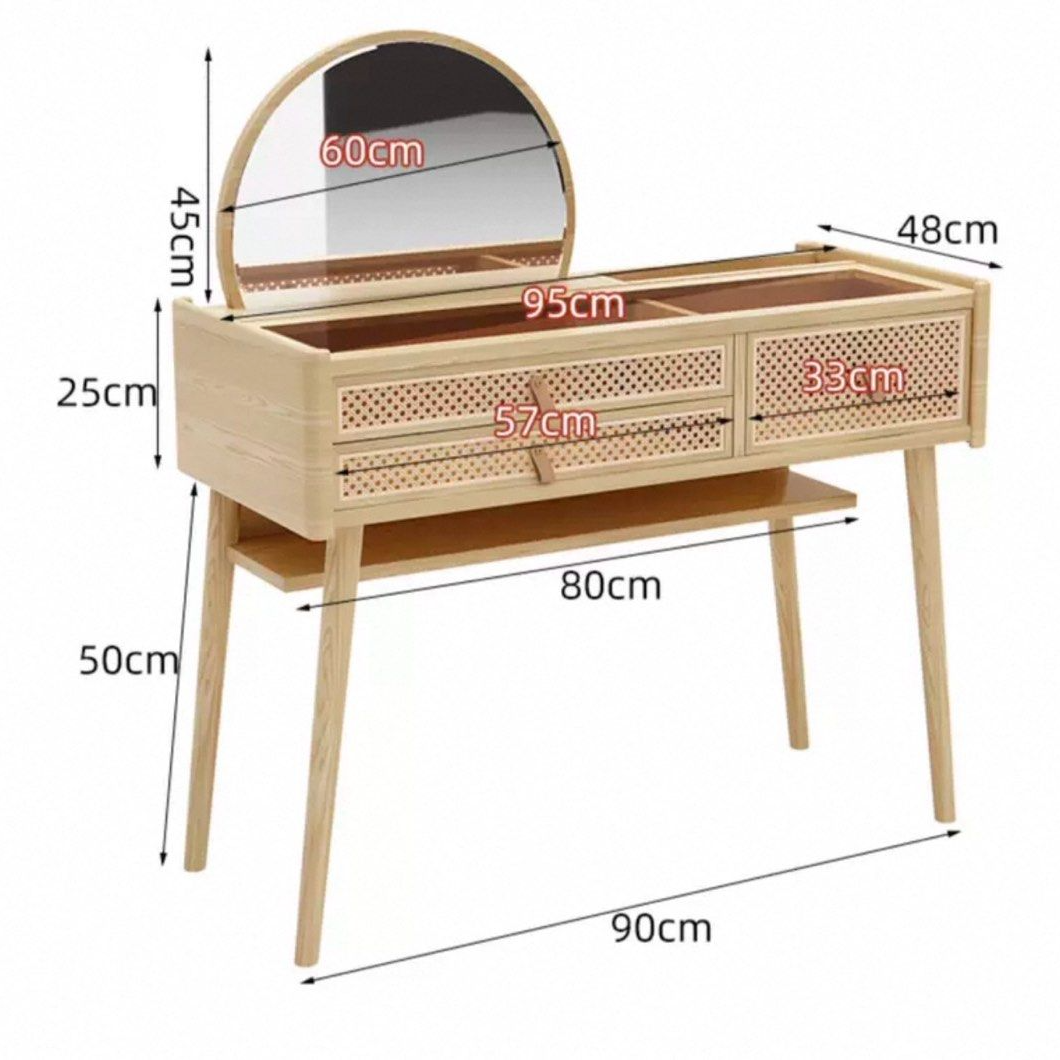 ROPOGGI Rustic Rattan Vanity Table