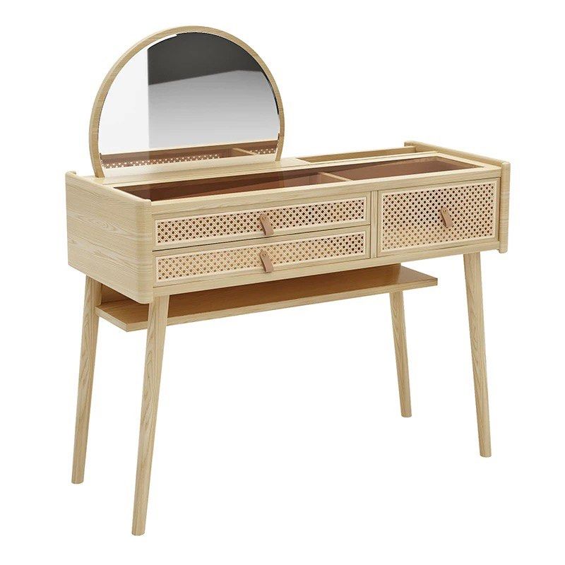 ROPOGGI Rustic Rattan Vanity Table