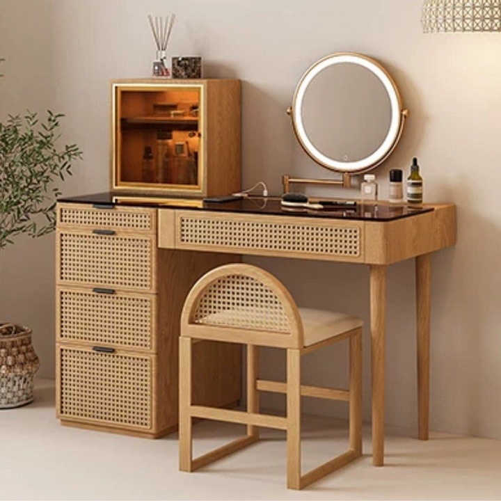 ROZA Modern Oak Wood Vanity Table Set