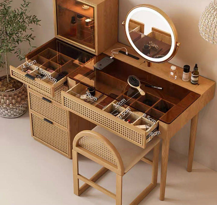 ROZA Modern Oak Wood Vanity Table Set