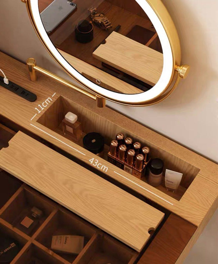 ROZA Modern Oak Wood Vanity Table Set