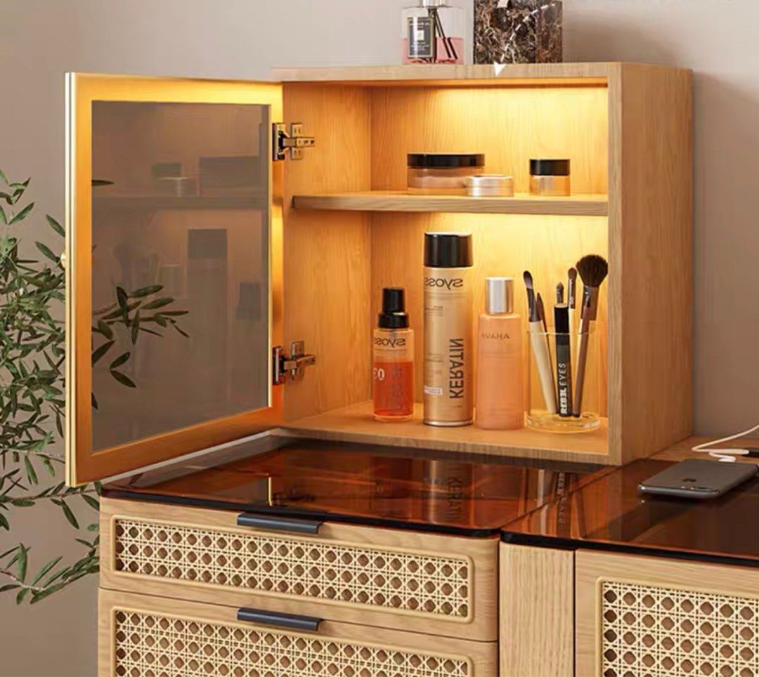 ROZA Modern Oak Wood Vanity Table Set
