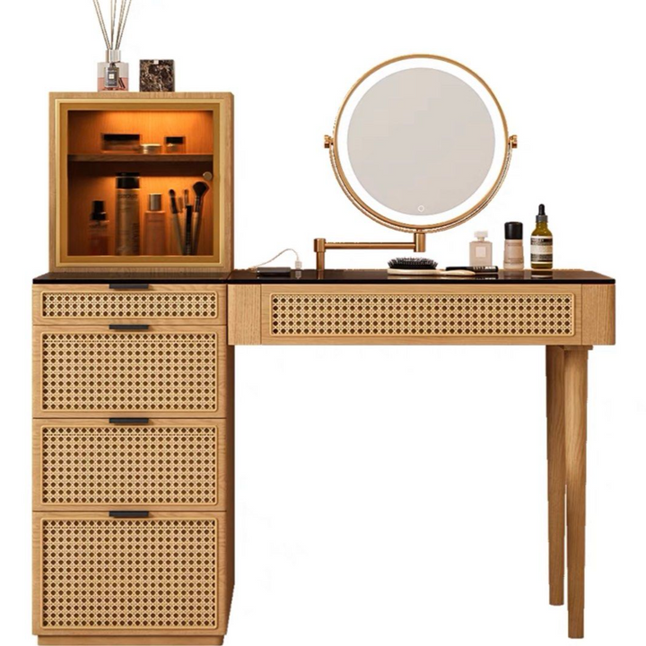 ROZA Modern Oak Wood Vanity Table Set