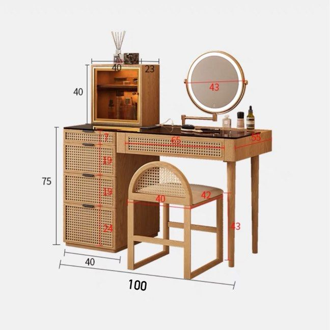 ROZA Modern Oak Wood Vanity Table Set