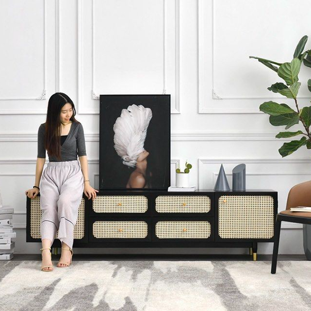 TIVOR Modern Rattan TV Console