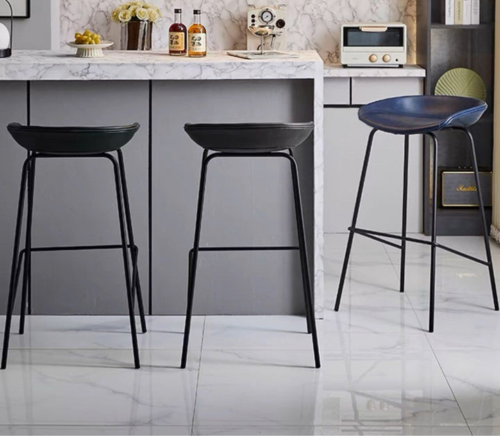 KENNA Modern Industrial Leather Bar Stool