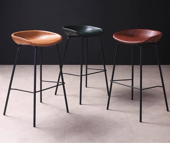 KENNA Modern Industrial Leather Bar Stool