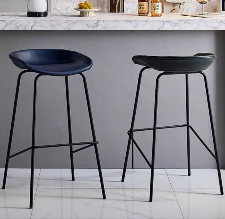 KENNA Modern Industrial Leather Bar Stool