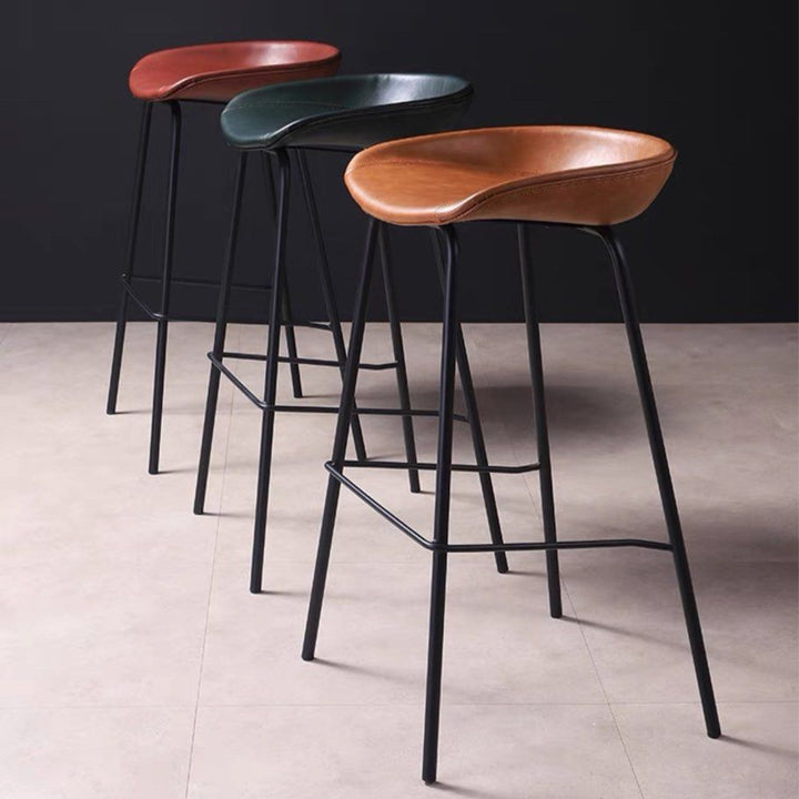 KENNA Modern Industrial Leather Bar Stool