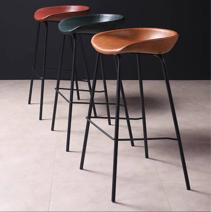 KENNA Modern Industrial Leather Bar Stool