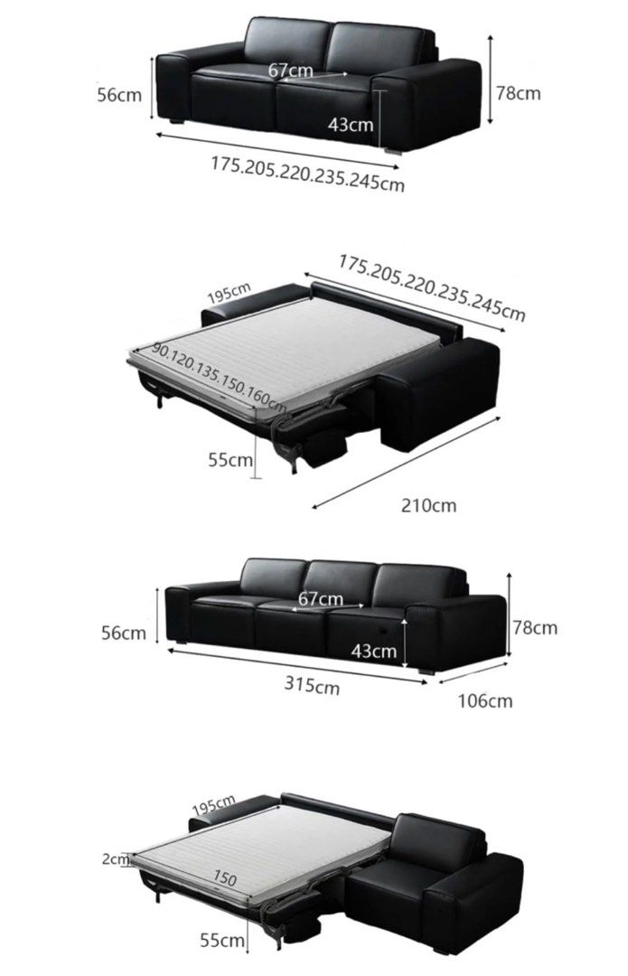 AVESSA Leather Foldable Sofa Bed with Mattress