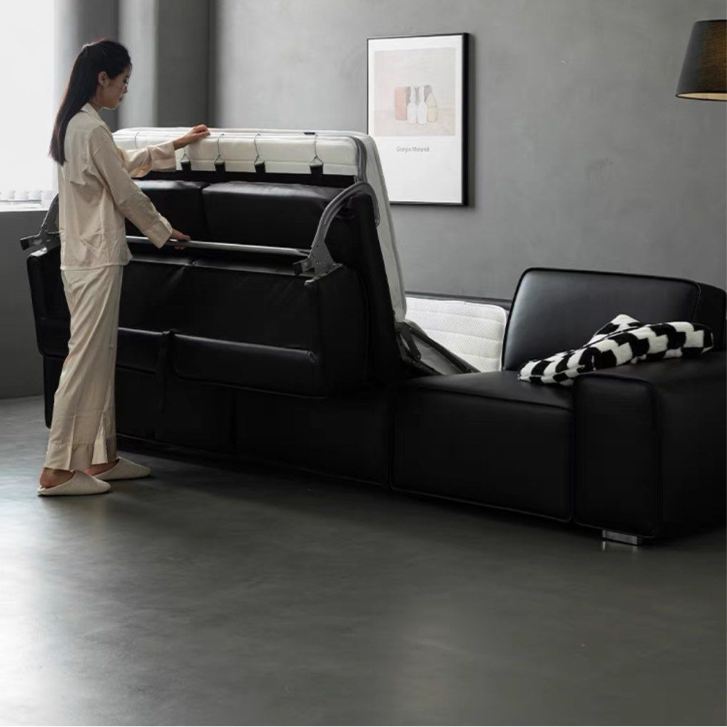 AVESSA Leather Foldable Sofa Bed with Mattress