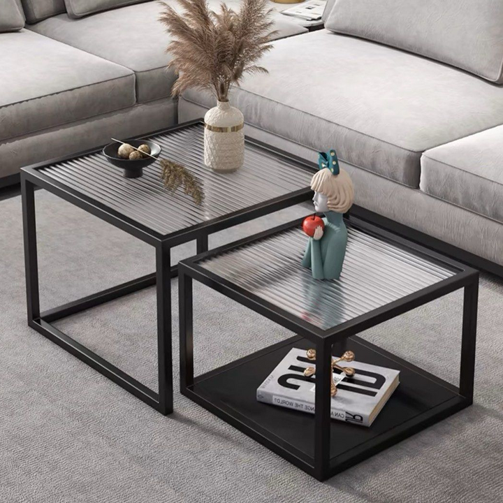 HEMNES Modern Fluted Glass Nesting Coffee Table