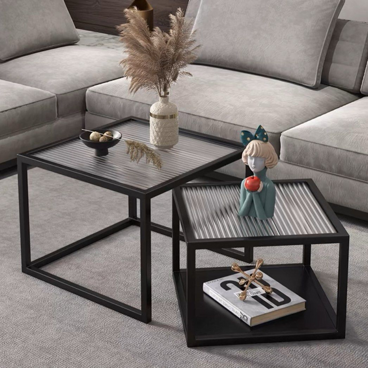 HEMNES Modern Fluted Glass Nesting Coffee Table