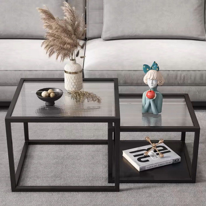 HEMNES Modern Fluted Glass Nesting Coffee Table