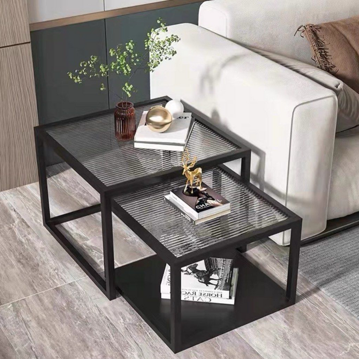 HEMNES Modern Fluted Glass Nesting Coffee Table