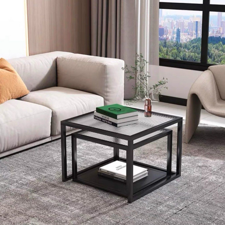 HEMNES Modern Fluted Glass Nesting Coffee Table