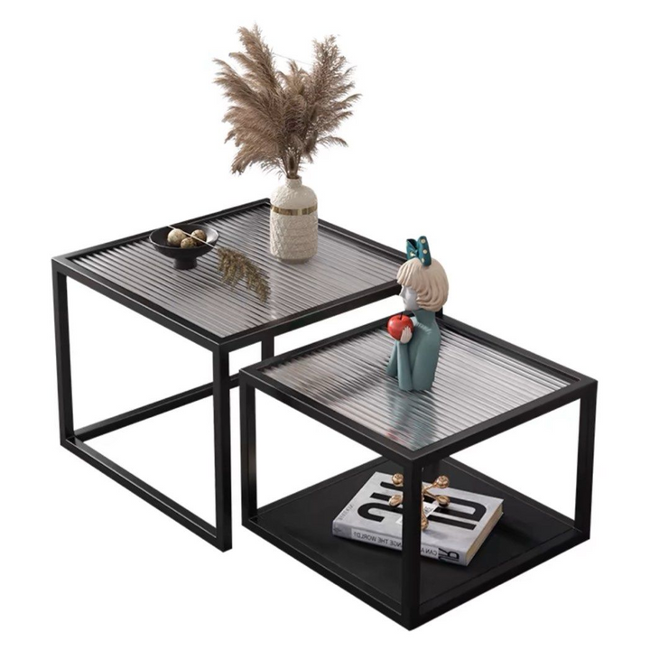 HEMNES Modern Fluted Glass Nesting Coffee Table
