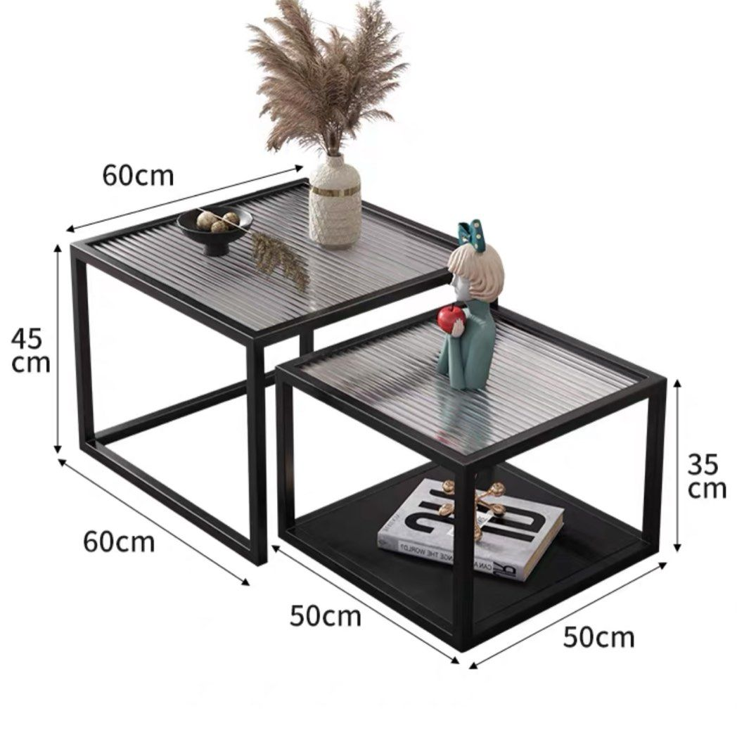 HEMNES Modern Fluted Glass Nesting Coffee Table