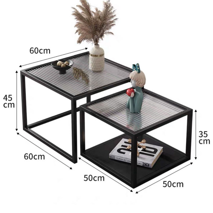 HEMNES Modern Fluted Glass Nesting Coffee Table